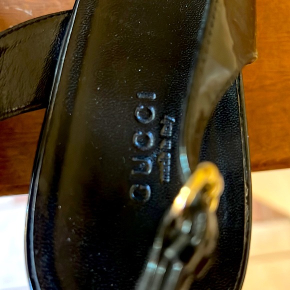 EUC Gucci Patent Leather Peep Toe Tortoise Wedge Sandal - Picture 5 of 10